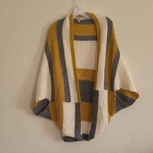 L Love Yellow, Gray, And White Open Front Knit Cardigan Wrap Sweater Size S/M